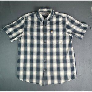 Carhartt Shirt Mens Large Blue Plaid Relaxed Fit Short Sleeve Button Front